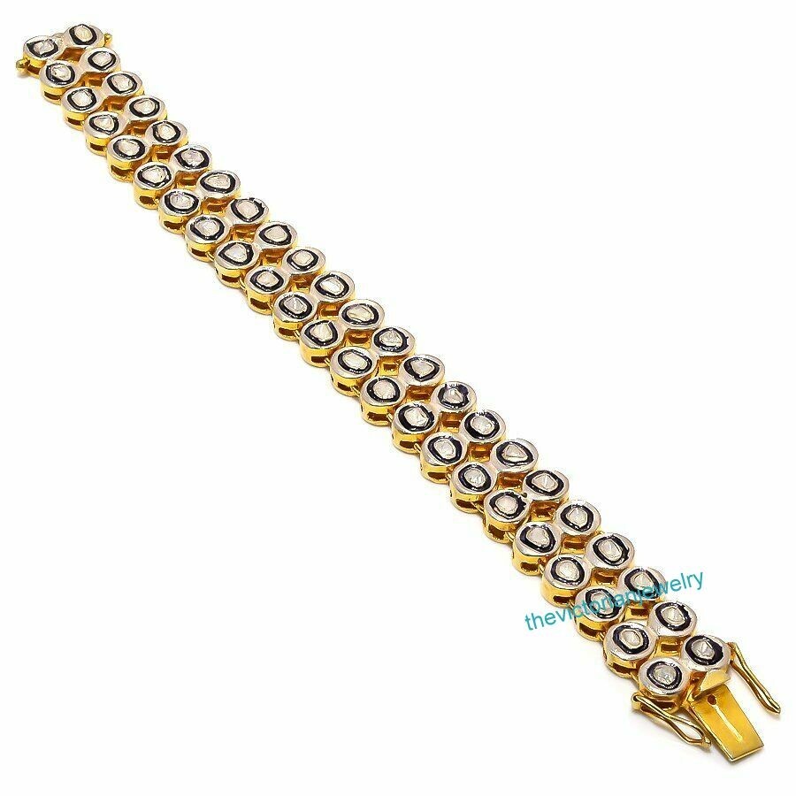 Beautiful Rose Cut Polki Diamond 925 Sterling Silver Charm Bracelet Jewelry