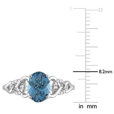 Pre-owned Amour 1 5/8 Ct Tgw Oval London Blue Topaz And Diamond Accent Link Ring In 10k In White