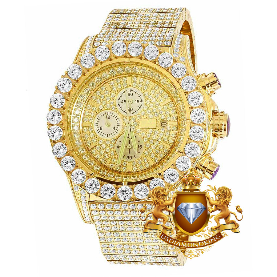 Pre-owned Bling Master Solid Stainless Steel Yellow Gold Jojino Joe Rodeo Simulated Diamond Watch 48mm