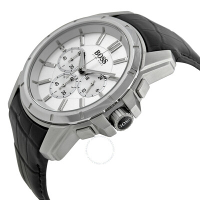 Pre-owned Hugo Boss 1512927 Chronograph Quartz Men's Silver Analog Watch Leather