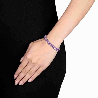 Pre-owned Amour 45 Ct Tgw Emerald-cut Amethyst Tennis Bracelet In Sterling Silver In Purple