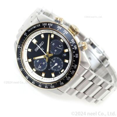 Pre-owned Seiko Prospex Men Watch Japan Sbdl113 Speedtimer Black X Gold Solar Chronograph In Silver