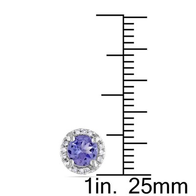Pre-owned Amour Halo Diamond And Tanzanite Stud Earrings In 10k White Gold
