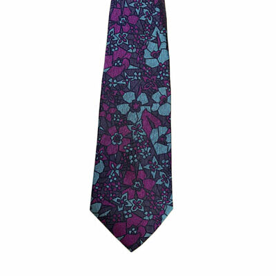 Turnbull & Asser Jacquard Floral Printed Silk Neck Tie TY2110, Purple/Turquoise