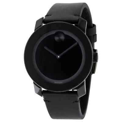Pre-owned Movado Bold Black Museum Dial Black Leather Unisex Watch 3600306