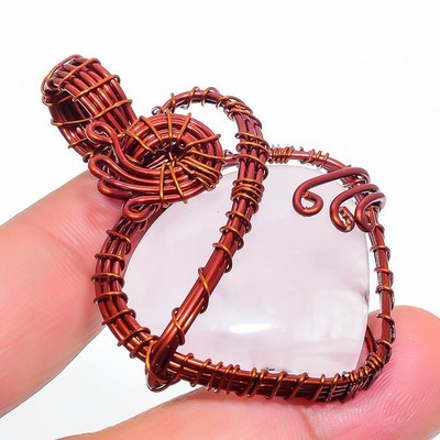 Rose Quartz Gemstone Handmade Wire Wrap Copper Gift Jewelry Pendant 2.2" PG 1688