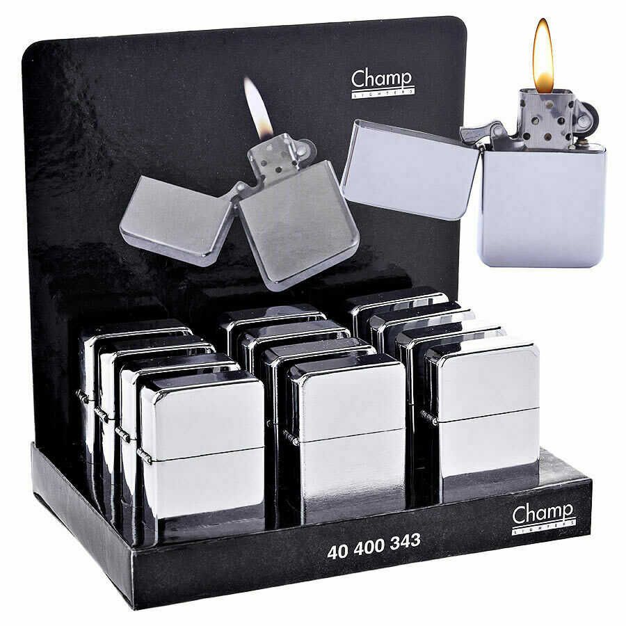 Set 12 Pezzi Accendino A Benzina Colore Cromato dfh