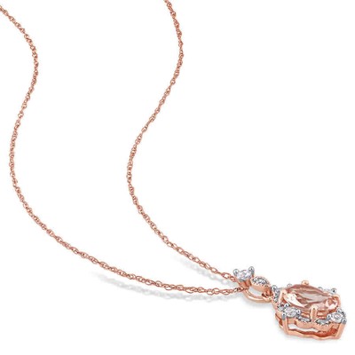 Pre-owned Amour Oval-cut Morganite, White Sapphire And Diamond Accent Vintage Drop