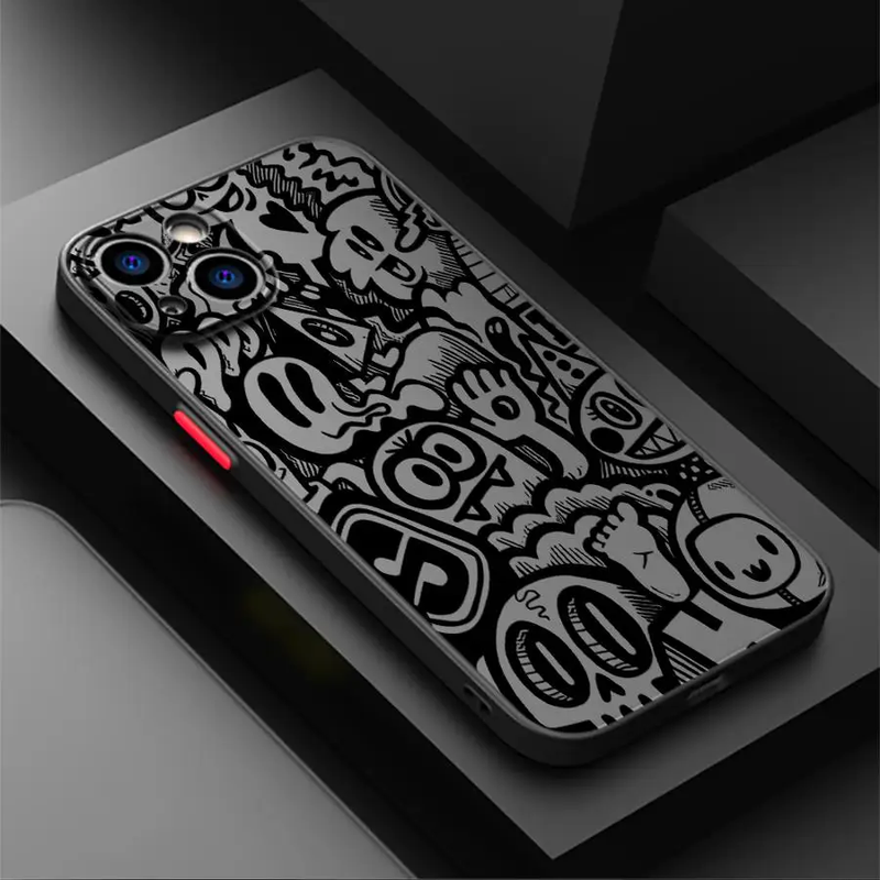 Graffiti Black Phone Case for iPhone 11 12 13 14 15 16 17 Pro Max Cover
