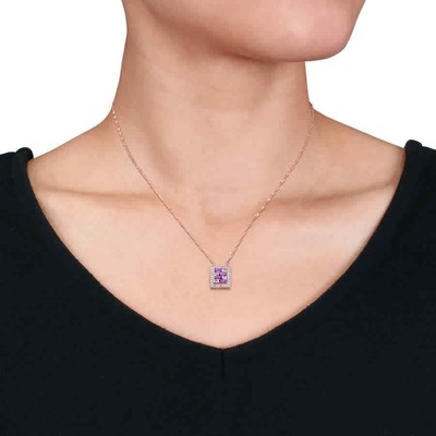 Pre-owned Amour 1 Ct Tgw Baguette African-amethyst And White Topaz Geometric Pendant With