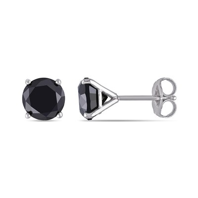 Pre-owned Amour 3 Ct Tw Black Diamond Stud Earrings In 14k White Gold