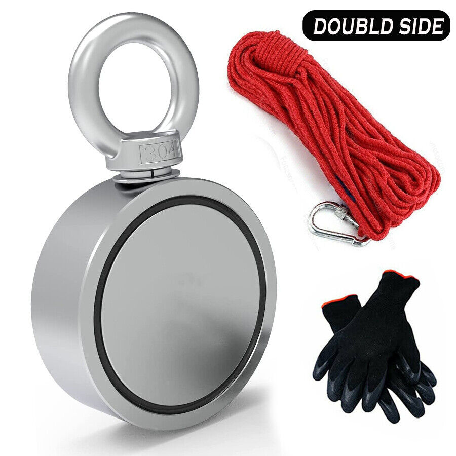 Fishing Magnet Kit Up to 1800 Lbs Pull Force Strong Neodymium + Carabiner+ Rope
