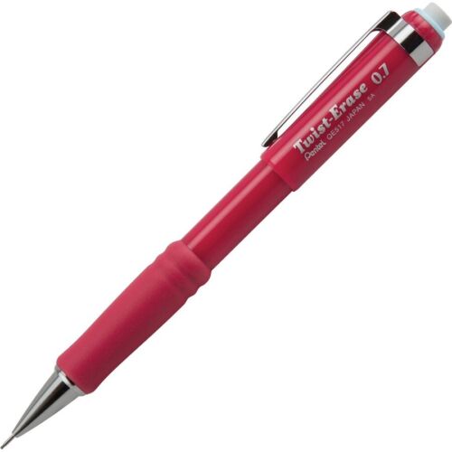 QE517B Pentel Twist-Erase III Mechanical Pencil, 0.7mm, Red Barrel, Pack of 1