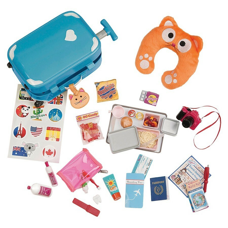 Click N Play 18 Doll Travel Carry On Suitcase Luggage 7 Piece Set With Travel Gear Accessories Perfect For 18 Inch American Girl Dolls Toys Games Kolenik Dolls Accessories