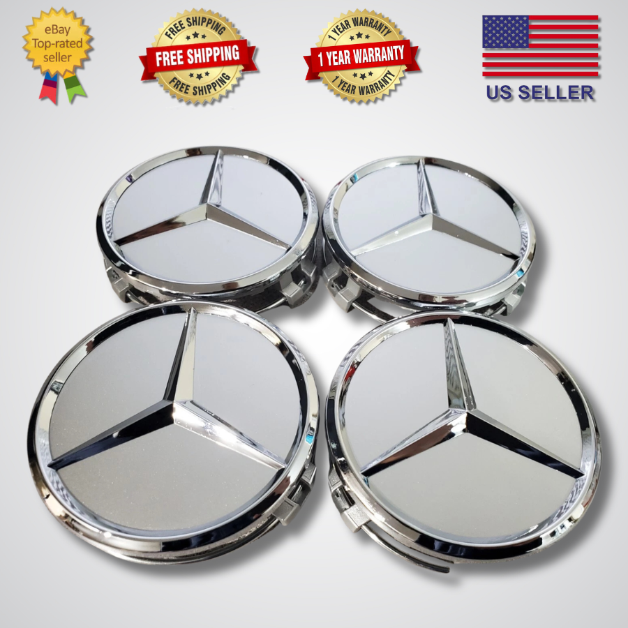 Set of 4 75MM Wheel Center Rim Caps Hubcaps fits Mercedes-Benz Chrome Star