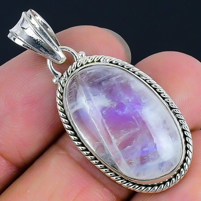 Natural Moonstone Sisters Day June Birth Wedding Artisan Pendant Sterling Silver