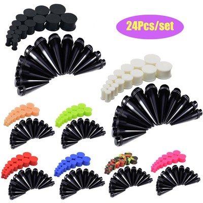 24pcs Ear Stretching Kit 00G-3/4'' Acrylic Taper SOLID LARGE Silicone Ear Gauges