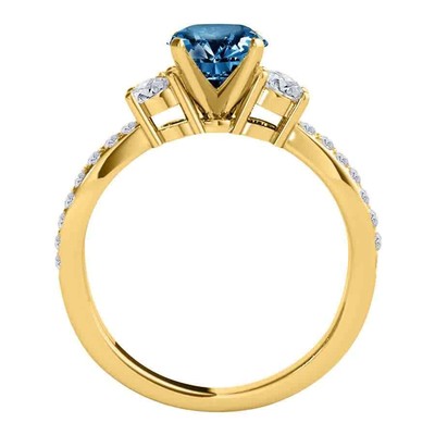 Pre-owned Maulijewels 1.75 Ct Blue & White Diamond Engagement Ring 14k Yellow Gold Size 7