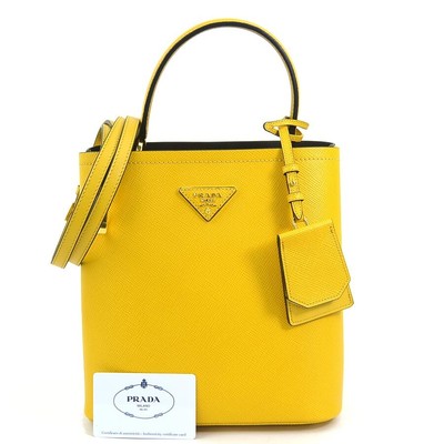 Auth PRADA Handbag Crossbody Shoulder Bag Yellow Leather/Goldtone - 99875f