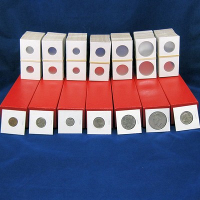 700 Cardboard 2x2 Mylar Coin Holders with 7 Red Storage Boxes 