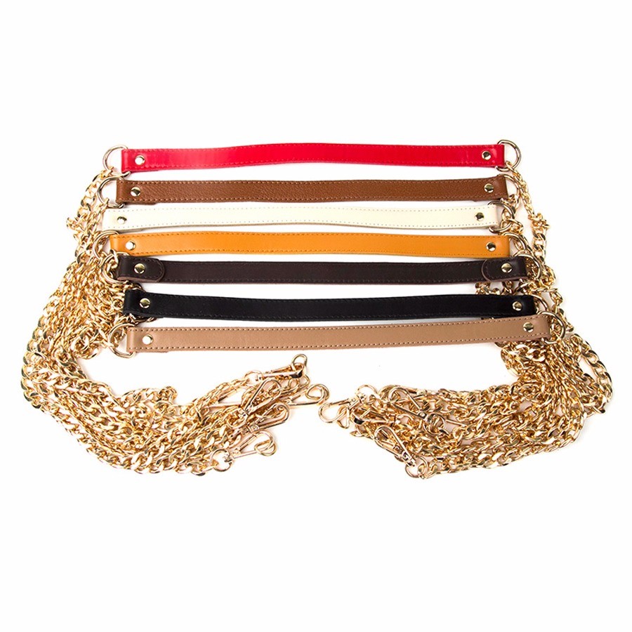 1 X Replacement Gold Chain Real Leather Bag Shoulder Strap DIY Cross Body 118cm