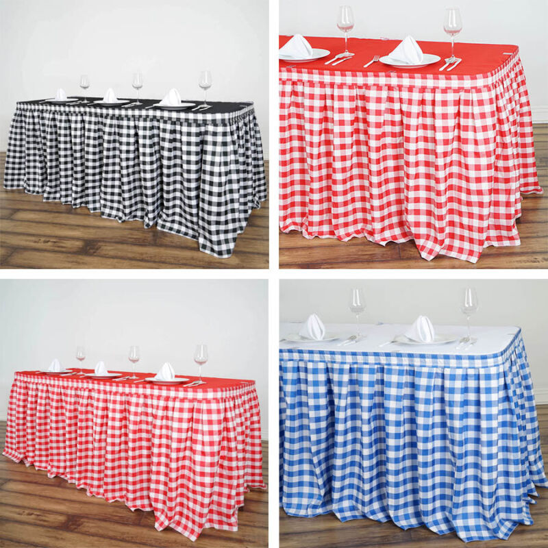 Checkered Gingham Polyester TABLE SKIRT 3 sizes Wedding Party Linens Decorations