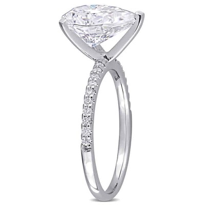 Pre-owned Amour 3 1/2 Ct Dew Pear Shape Created Moissanite Engagement Ring In 10k White