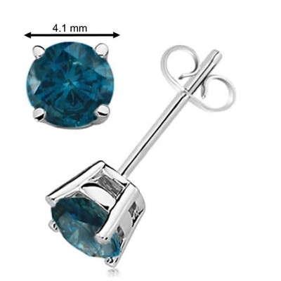Pre-owned Maulijewels Blue Diamond/ Round/ Natural/ 1/2 Carat  Stud Earrings In 14k Solid