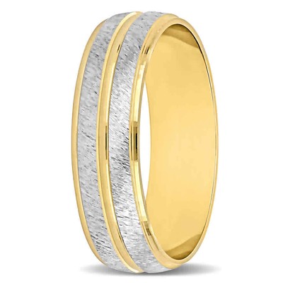 Pre-owned Amour 6mm Double Row Wedding Band In 14k 2-tone Matte And Yellow And White Gold