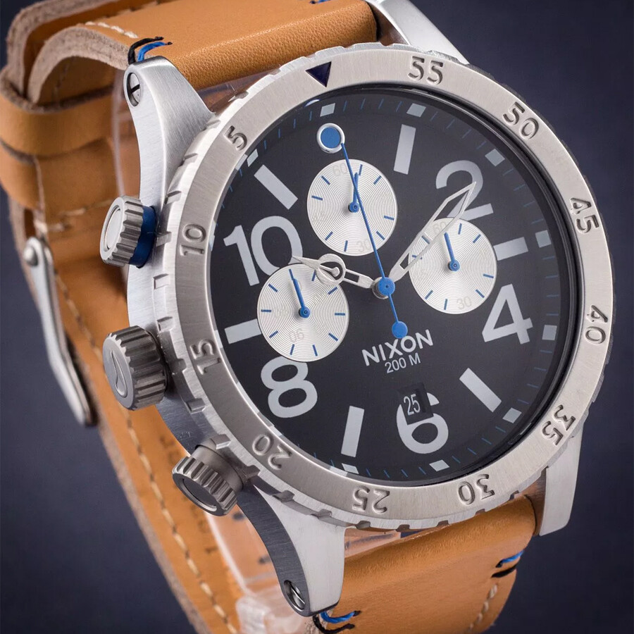 Pre-owned Nixon Men's 48-20 Chronograph Black Dial Tan Leather Men's Watch A363 1602