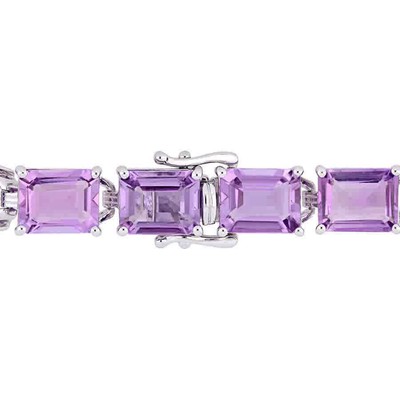 Pre-owned Amour 45 Ct Tgw Emerald-cut Amethyst Tennis Bracelet In Sterling Silver In Purple