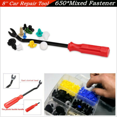 650 Pcs Mixed Car SUV Door Bumper Fixed Fastener Clip +8'' Repair Handheld Tool
