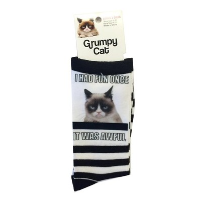 I Had Fun Once K Bell Crew Socks New Women's Size 9-11  Grumpy Cat Fashion