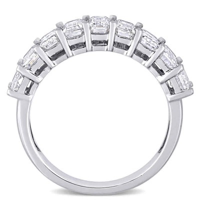 Pre-owned Amour 2 3/4 Ct Dew Emerald Created Moissanite Semi-eternity Ring In 10k White