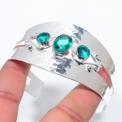 Paraiba Tourmaline Gemstone 925 Sterling Silver Jewelry Cuff Bracelet Size 7-8''
