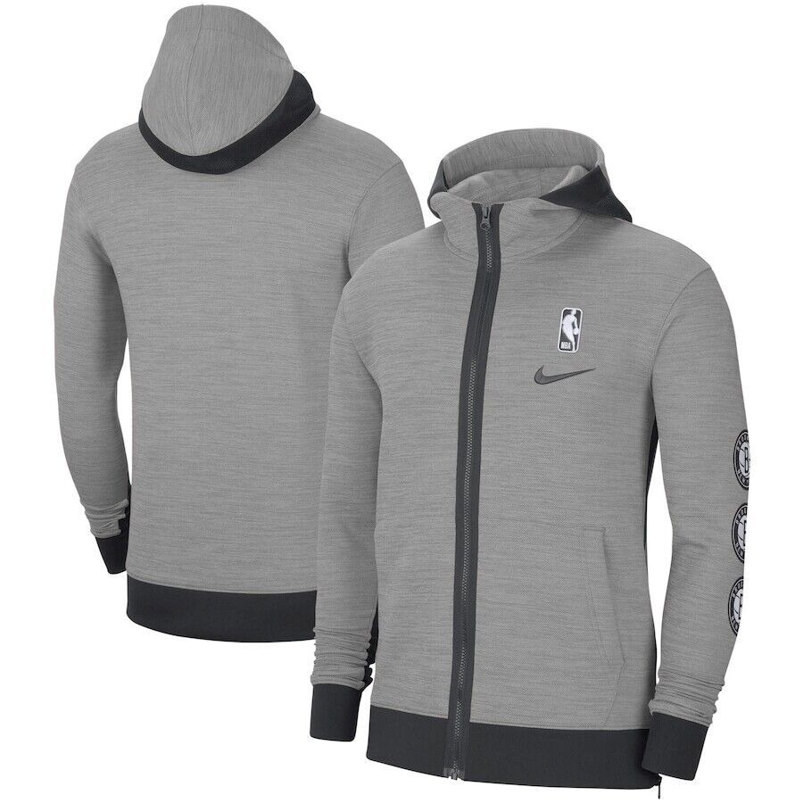 

Толстовка Nike NBA Showtime Therma Flex Brooklyn Nets, серая, с молнией целиком, Нью-Йорк, CU0481-063, Серый