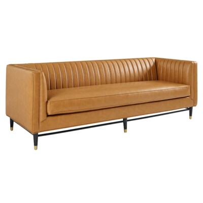 Modway Furniture Devote Channel Tufted Vegan Sofa in Tan -EEI-4721-TAN