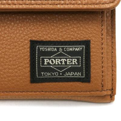 Pre-owned Porter Yoshida Calm Wallet Squid Fold Wallet 041-03122 Camel In Beige