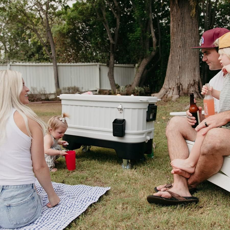 IGLOO 125Qt. Party Bar Rolling Cooler with Wheels, Bottle Opener & Catch Bins