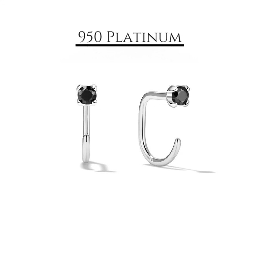 950 Platinum Stay Close Black Spinel Stone Hoop Earrings-Dainty Sparkle & Shine