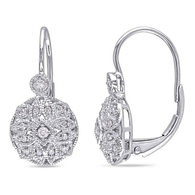 Pre-owned Amour 1/8 Ct Tw Diamond Vintage Leverback Earrings In 14k White Gold In Check Description