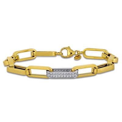 Pre-owned Amour 1/2 Ct Tgw Cubic Zirconia Paperclip Link Bracelet In 14k Two-tone Gold In Multi