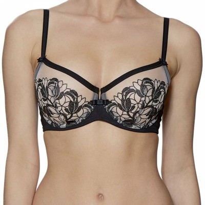 32C Charnos Eva Underwired Balcony Bra 1298040 Black/Nude Lingerie Sale