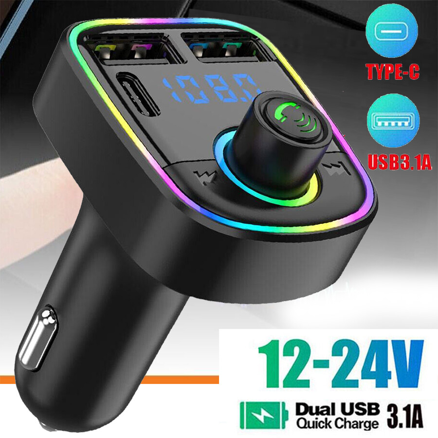 Bluetooth5.0 Car Wireless FM Transmitter Adapter 2 USB PD Ch