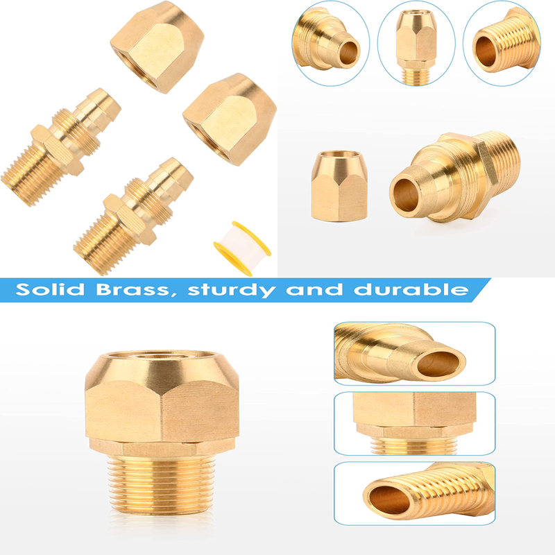 Air Hose Repair Kit, 2 Pack 3/8-Inch Reusable Solid Brass Hose-End