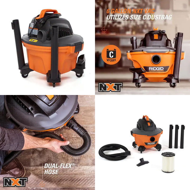 RIDGID Portable Wet Dry 6 Gallon Vacuum Small Shop Vac Cleaner Hose Lightweight