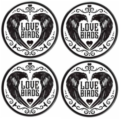PT Alchemy Gothic Black and White ''Love Birds'' Ceramic Coaster Set of 4