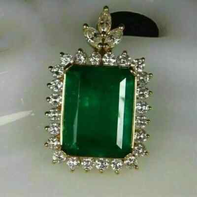 4.50Ct Emerald Cut Green Emerald Halo Diamond Pendant 14k Yellow Gold Finish