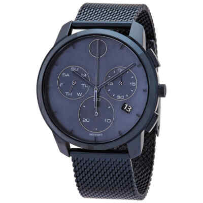 Pre-owned Movado Bold Thin Chronograph Quartz Blue Dial Men's Watch 3600633
