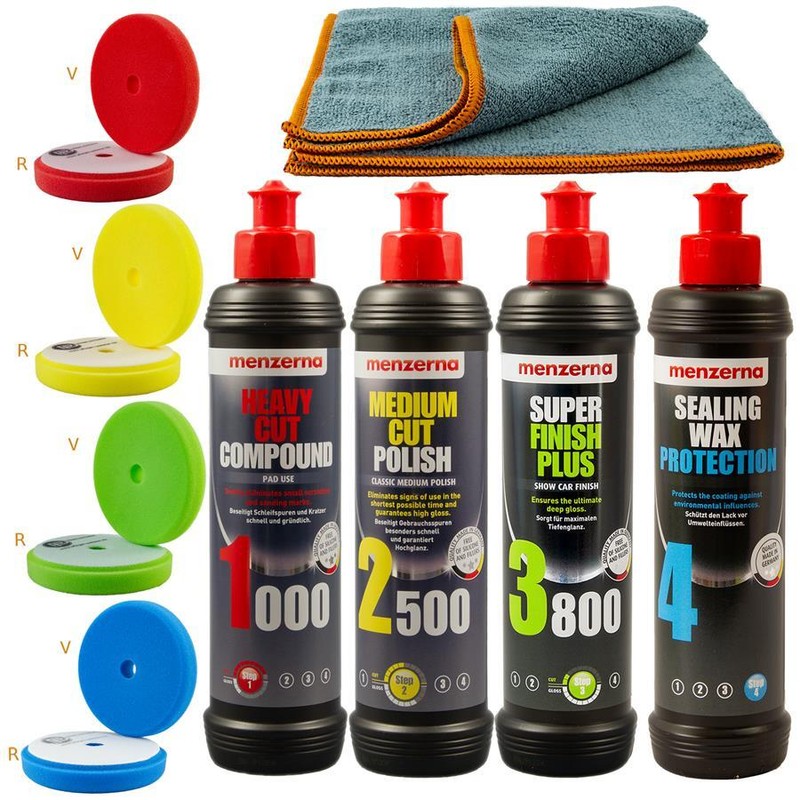 Menzerna Auto Politur Set 1000 2500 3800 Wachs + 4 Pp PolierschwÃ¤Mme Ã 125mm Neu